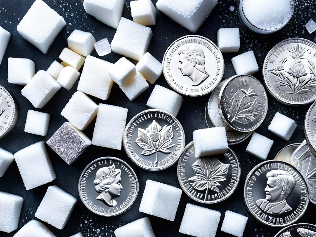 Серебряные монеты и сахарные кубики. Концепция финансового успеха и сладких снов