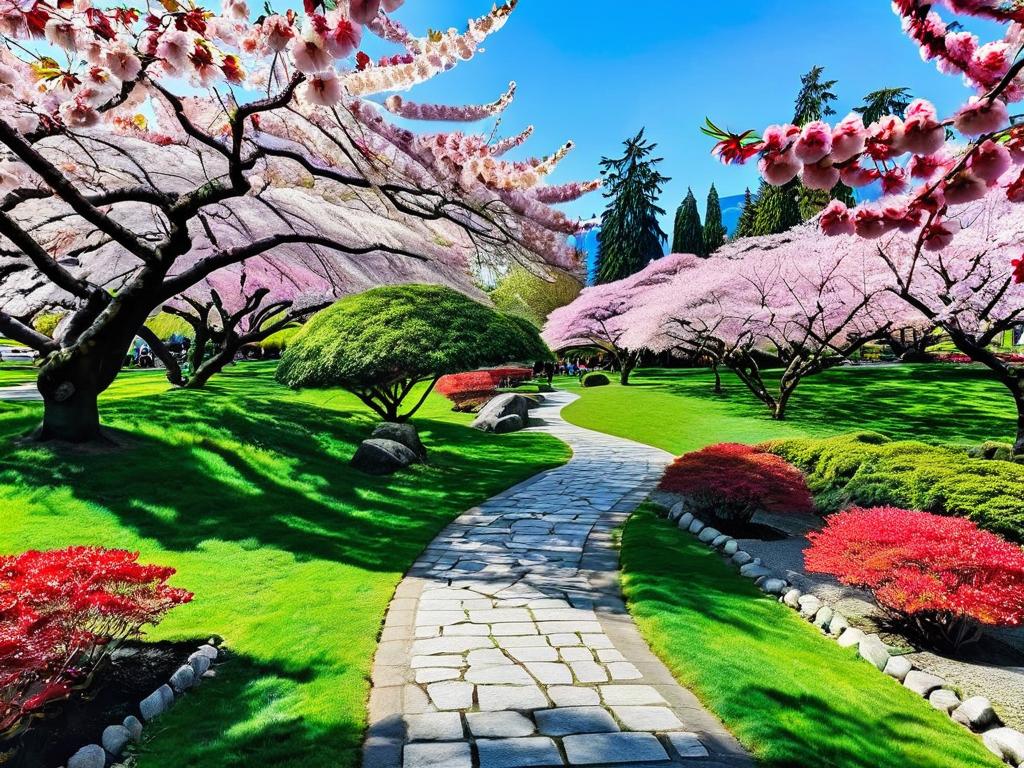 Аллея сакуры в цвету в парке Королевы Елизаветы