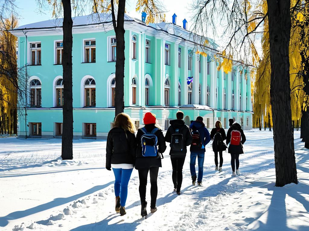 Студенты гуляют по территории Воронежского государственного университета