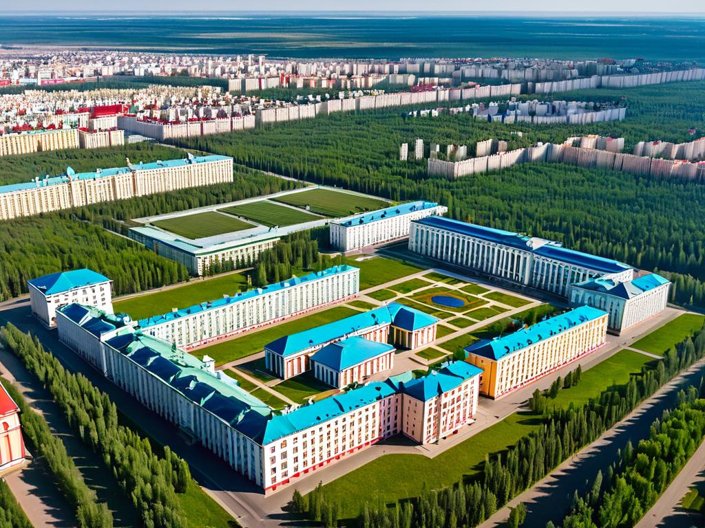Вид Кирова сверху с зданиями университетов на переднем плане