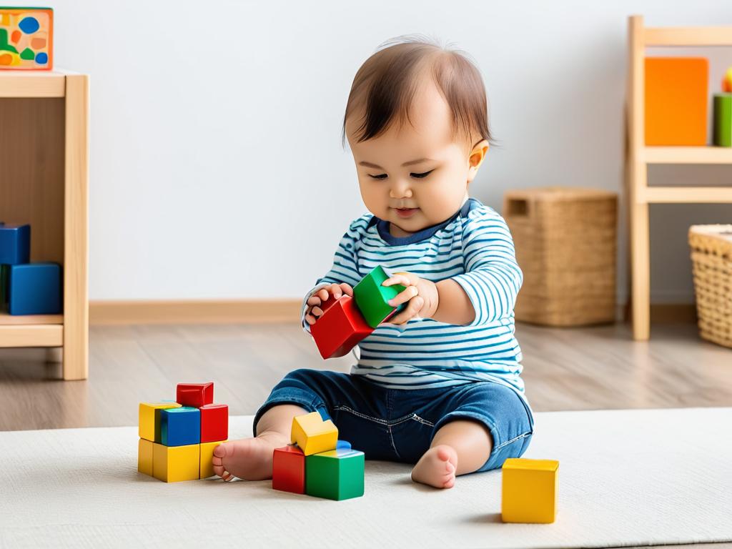 Ребенок играет с кубиками, развивая моторику и речь