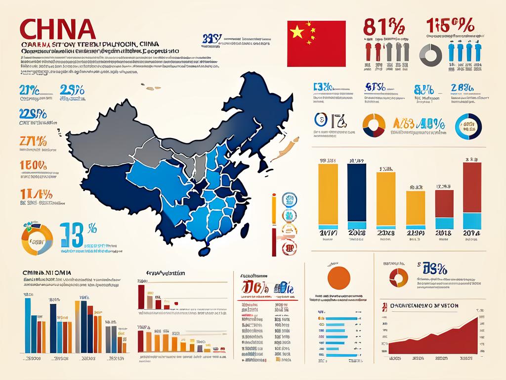 Инфографика с данными о демографических тенденциях и населении Китая