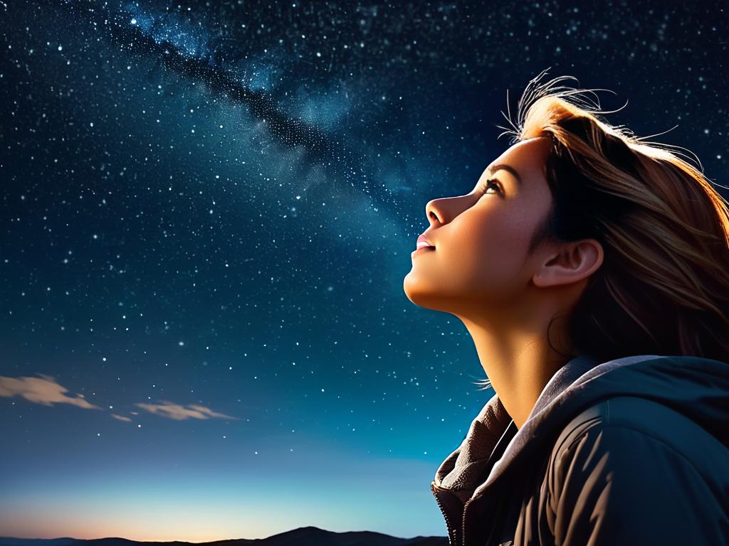 Человек смотрит на звезды в ночном небе, мечтая о большом