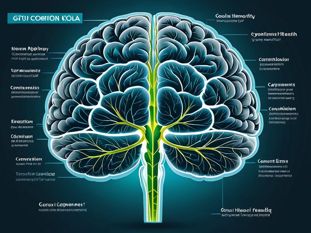 Схема мозга, выделяющая улучшение когнитивных функций, памяти, настроения и здоровья нервов при