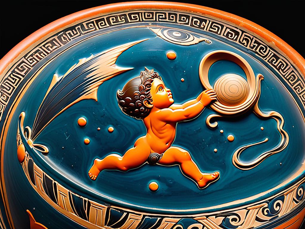 Древнегреческая ваза с изображением младенца-циклопа, сбрасываемого Ураном в Тартар