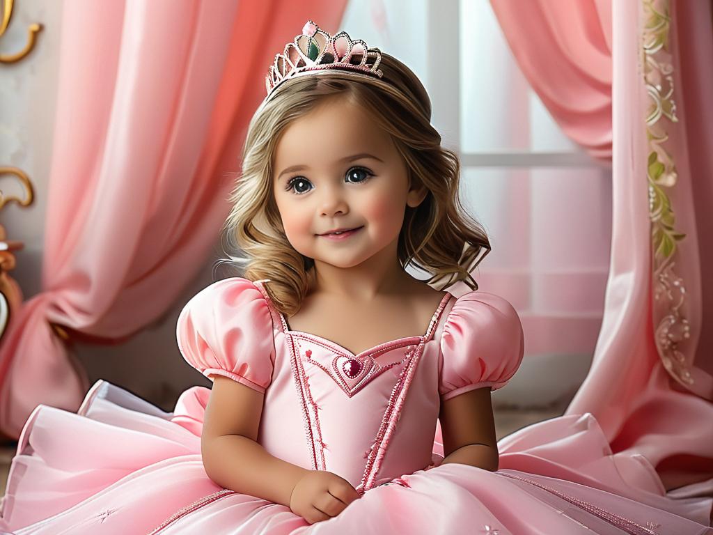Девочка в розовом платье принцессы из мягких приятных на ощупь тканей