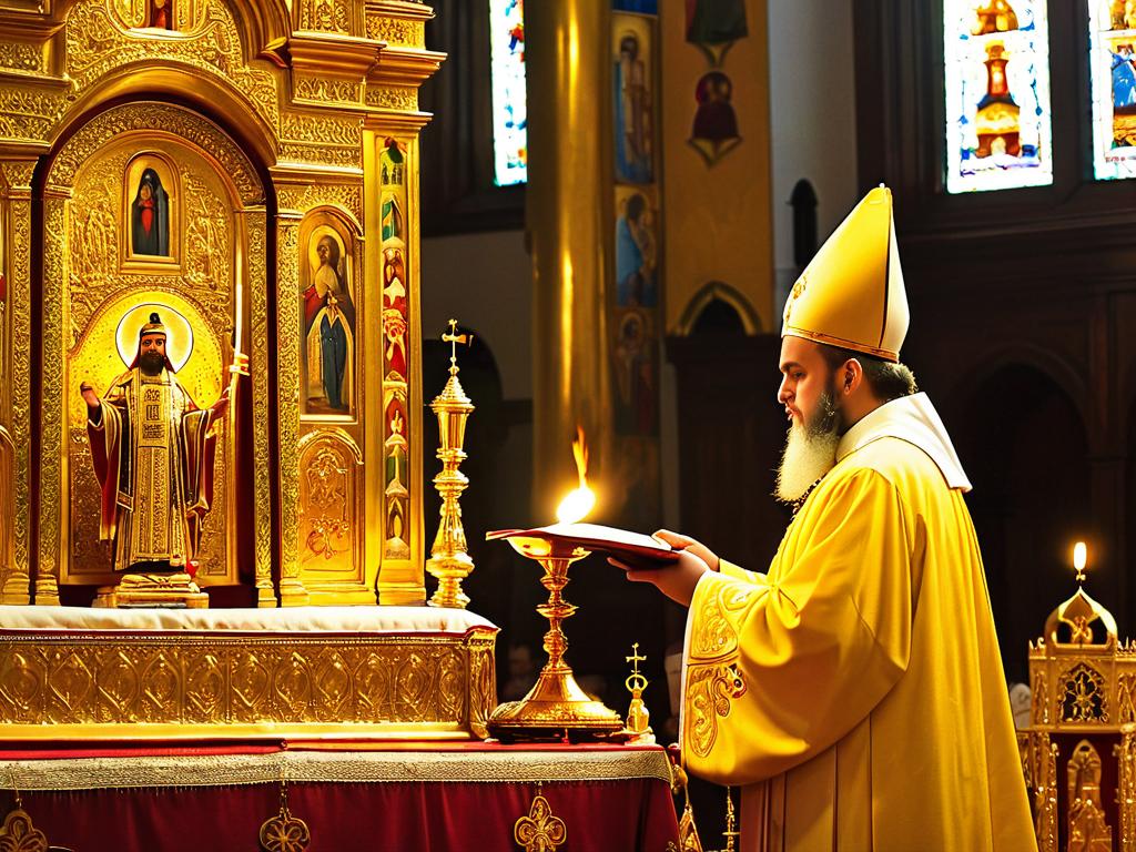Православный священник во время службы в храме