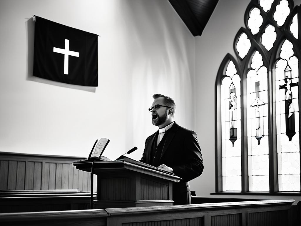 Протестантский пастор во время проповеди в храме