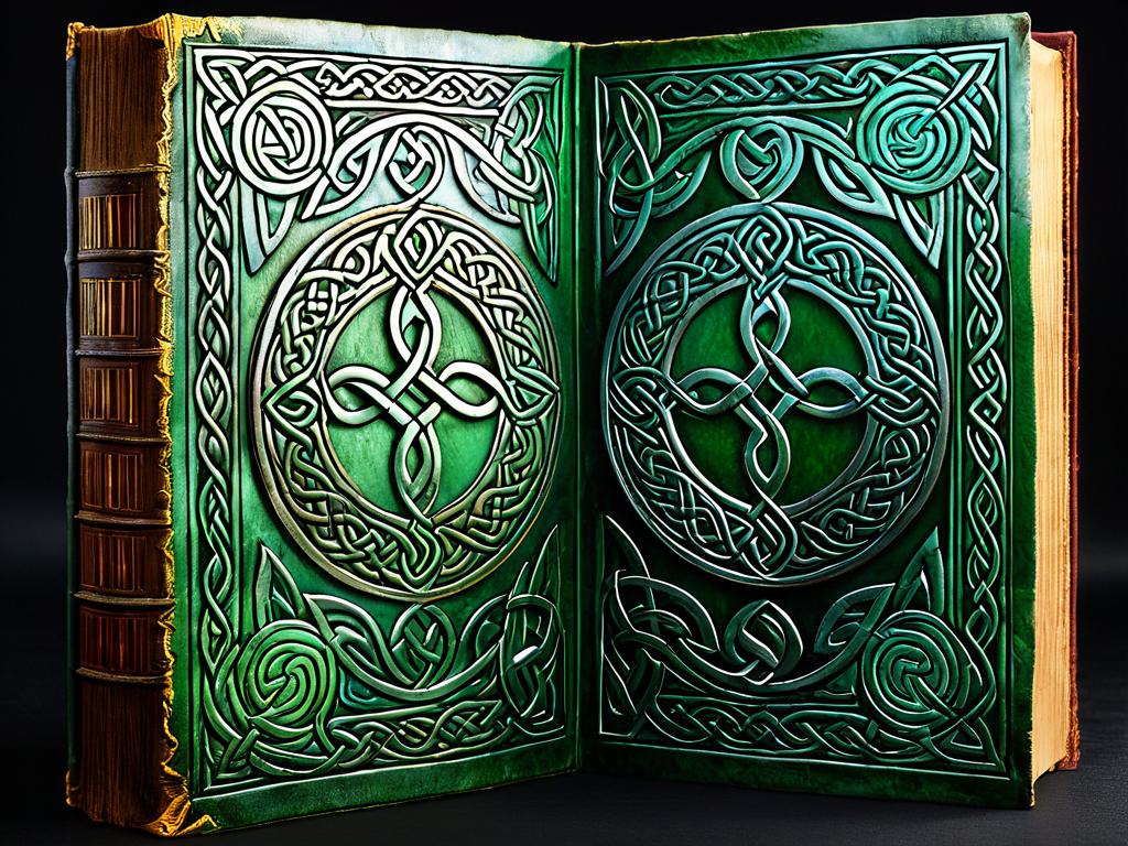 Древняя книга с кельтскими символами и иллюстрациями кельтских богов
