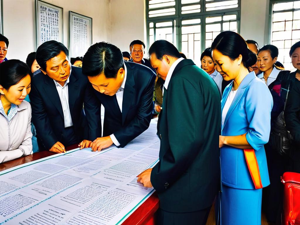 Китайцы просматривают списки разрешенных имен для новорожденных в регистрационном офисе.