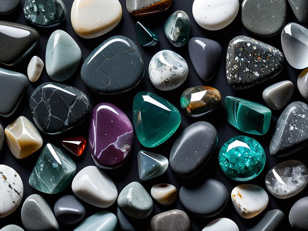 Гладкие камни для Тельца разных цветов на темной поверхности