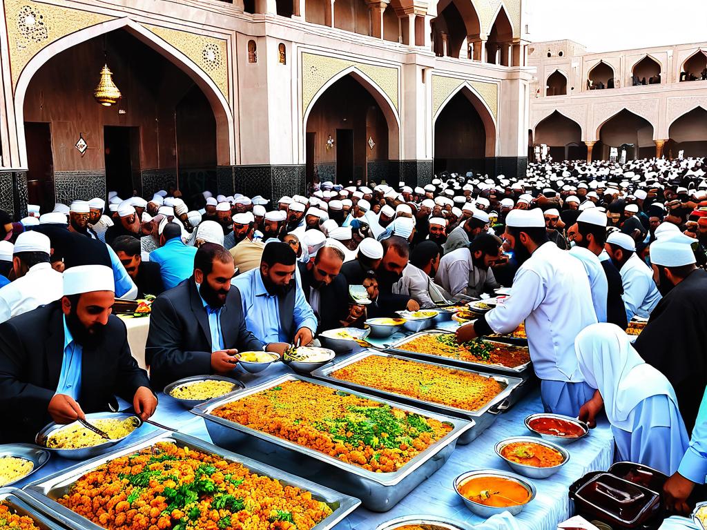 Мусульмане празднуют и угощаются на Курбан-байрам