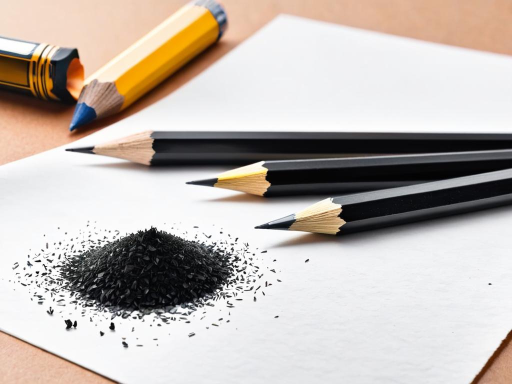 Черные карандаши Koh-i-noor разной твердости на бумаге рядом с точилкой