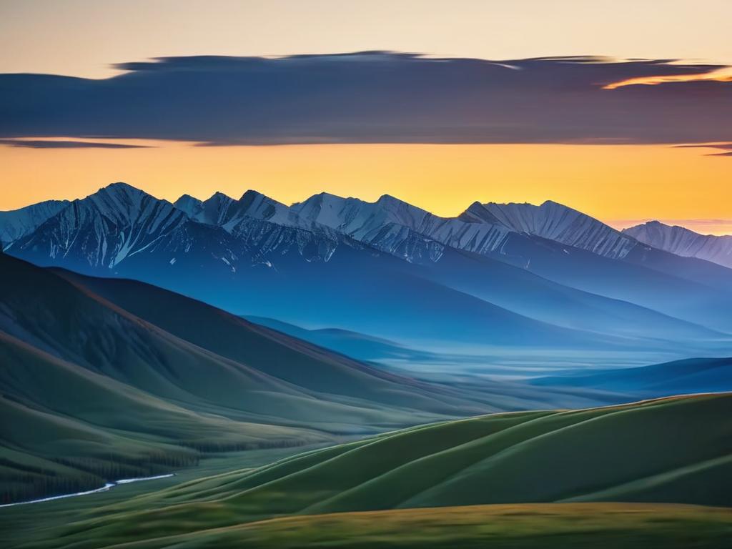 Туманные Уральские горы на рассвете