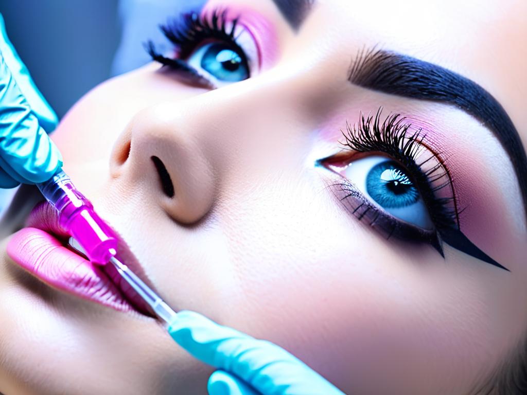 Женщина делает инъекции филлеров под глаза в косметологической клинике
