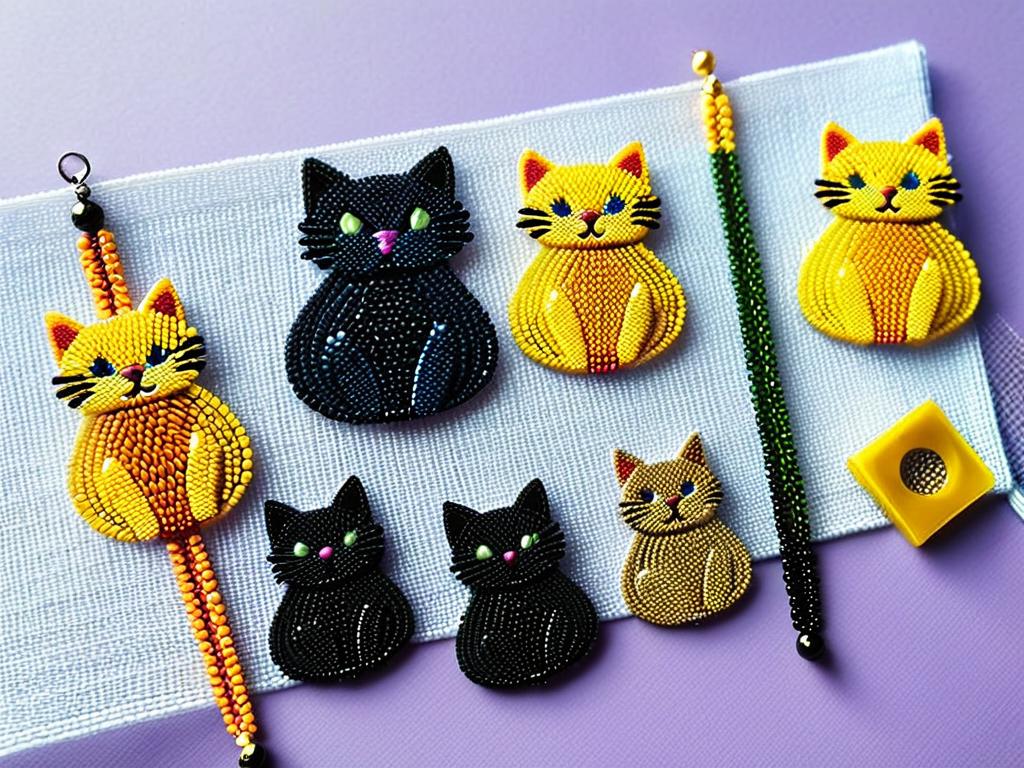Типы схем плетения плоских фигурок кошек из бисера