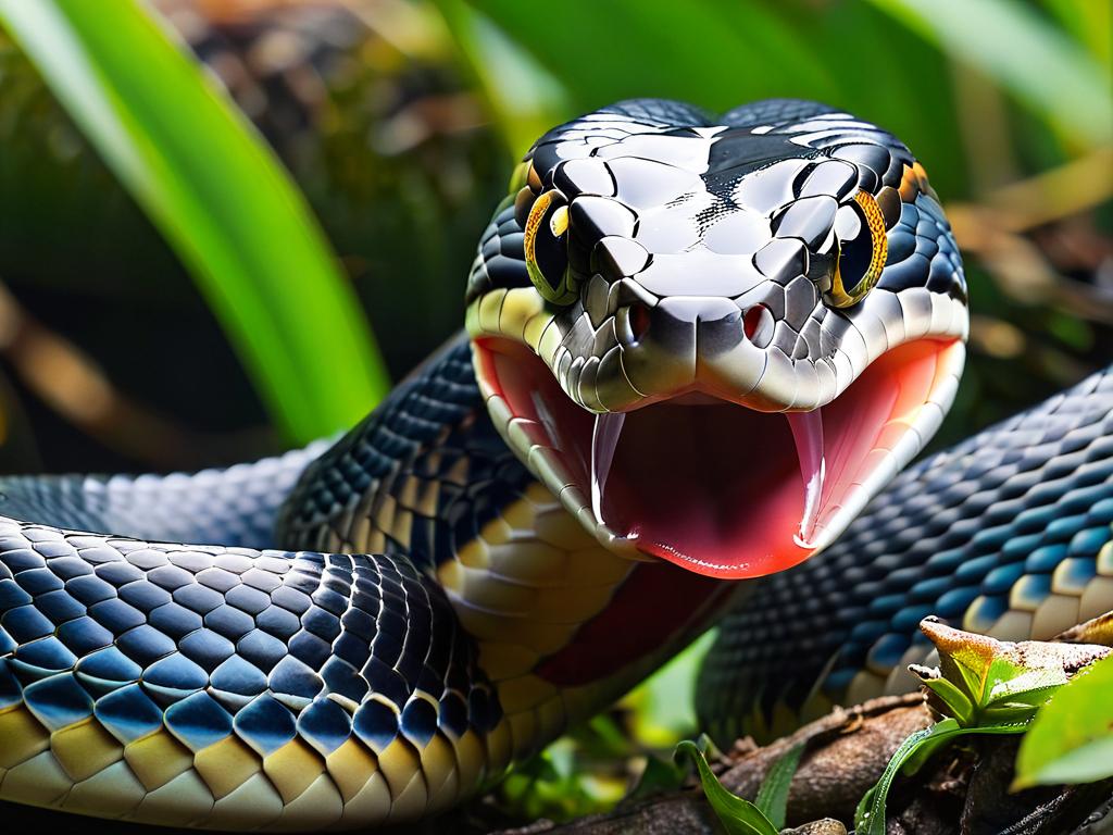 Крупный план змеи, высовывающей язык, чтобы почувствовать окружение