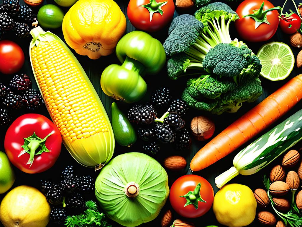 Фото полезных продуктов с низкой кислотностью - овощи, фрукты, орехи