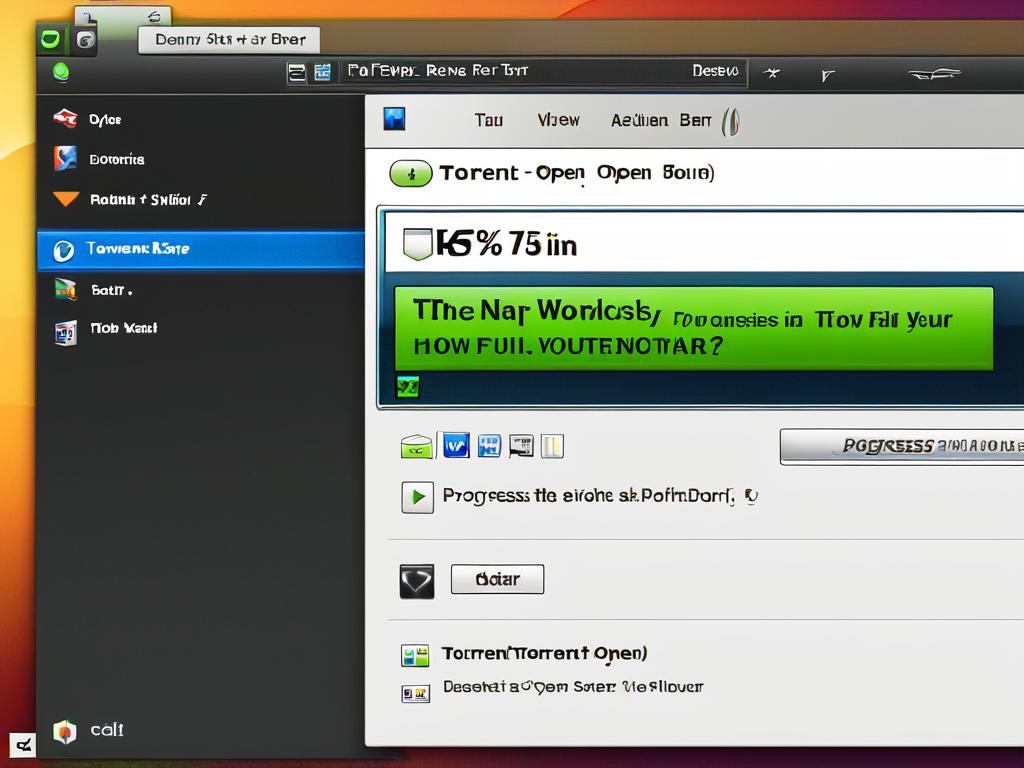 Открытая программа μTorrent со шкалой процесса скачивания торрента