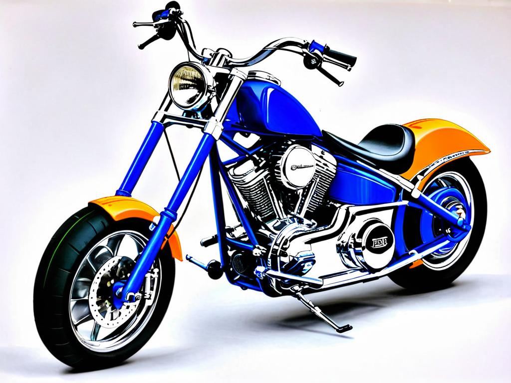 Готовый цветной рисунок чопперного мотоцикла
