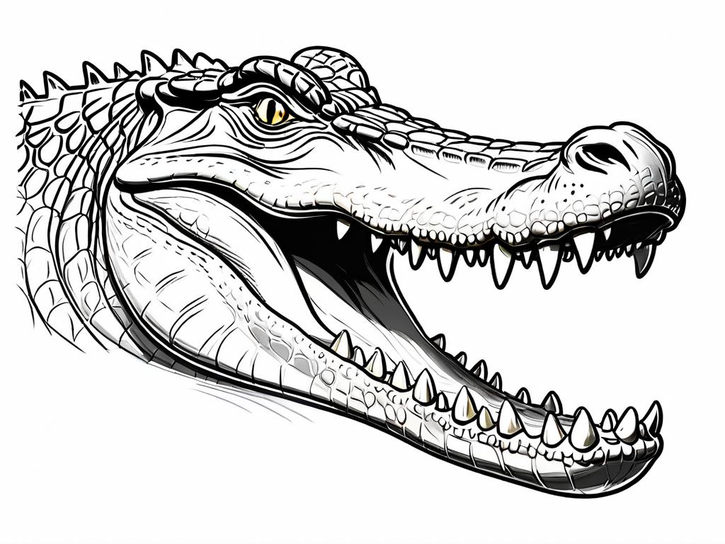 Зарисовка основных форм головы, тела и хвоста крокодила