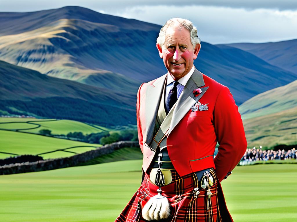 Принц Чарльз в килте с королевским узором Стюартов