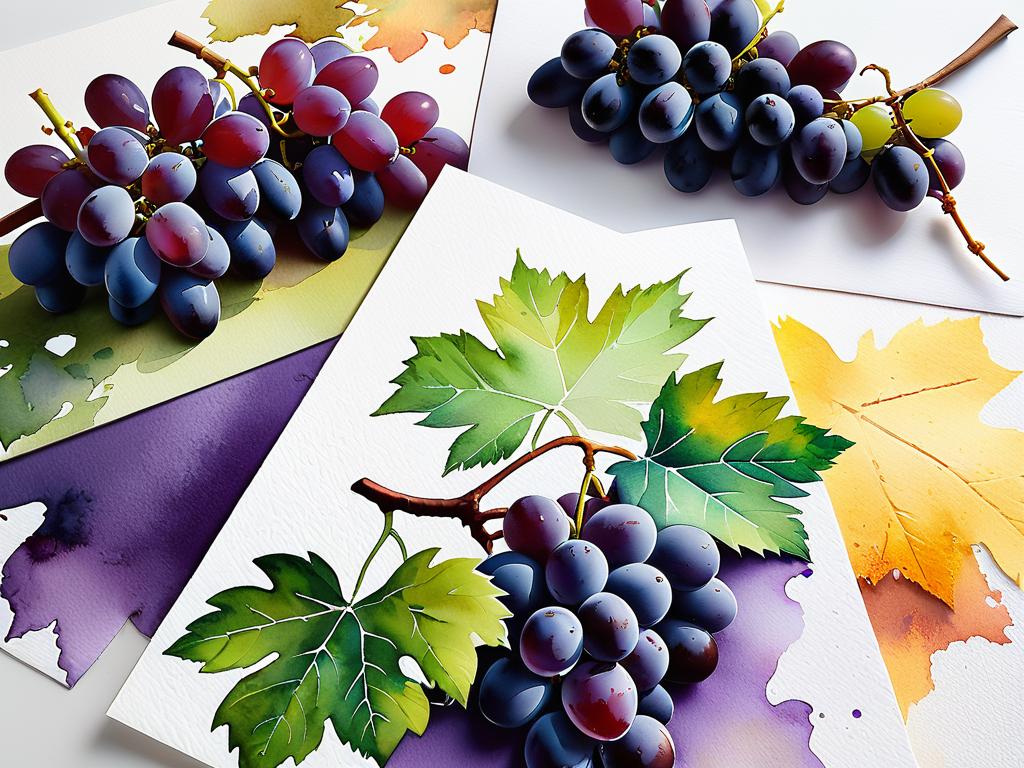 На фото представлены листы акварельной бумаги разных фактур, подходящие для рисования винограда.