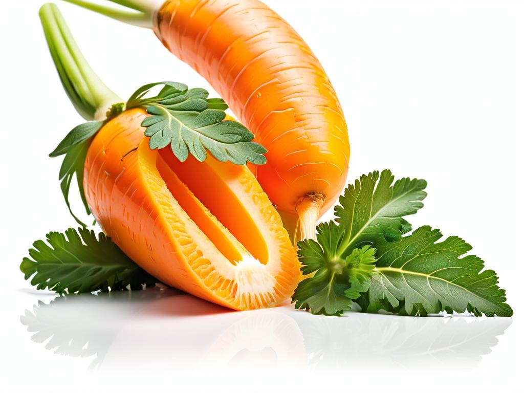 Половинка моркови с зеленой ботвой