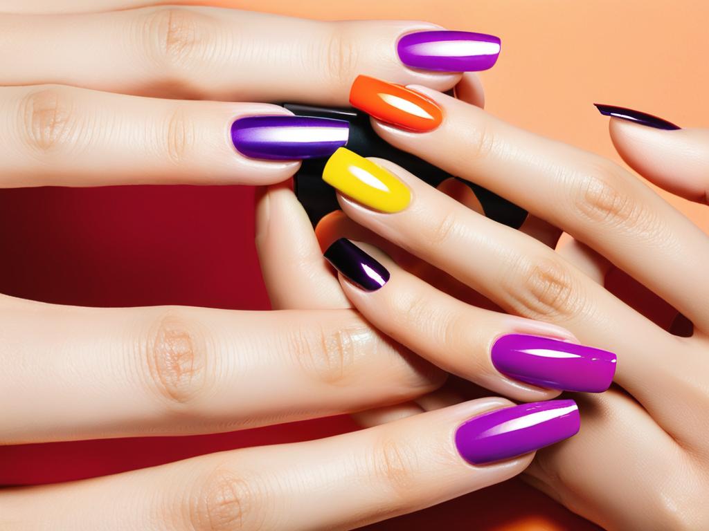 Крупный план женских рук с цветным лаком для ногтей