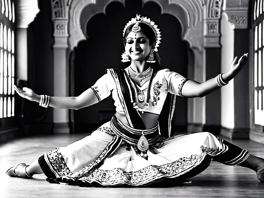 Индианка в нарядном костюме танцует