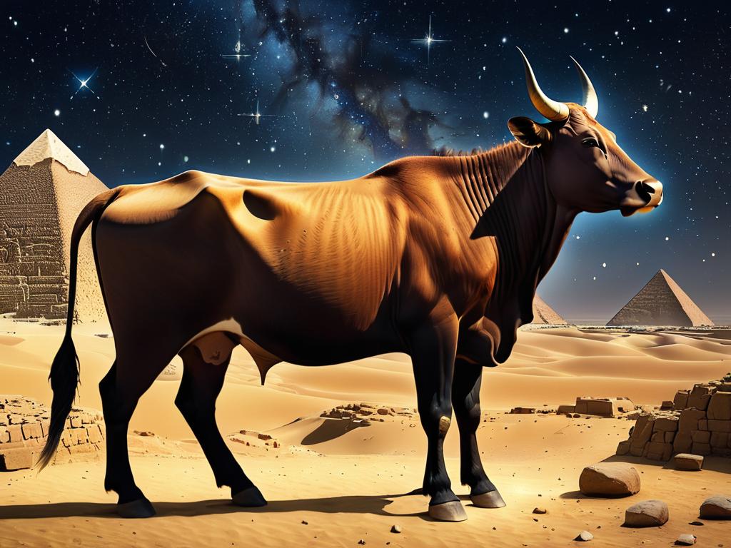 Древнеегипетское изображение Нут в образе гигантской коровы с звездами внутри ее тела