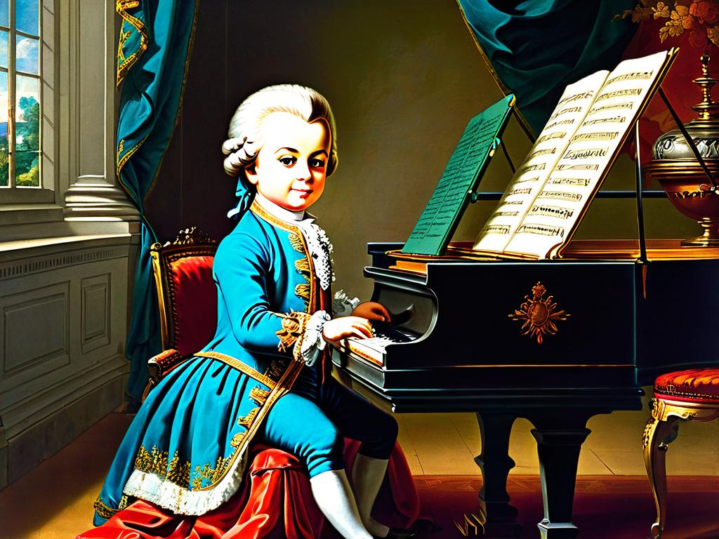 Картина, изображающая юного Моцарта, исполняющего музыку при дворе императрицы Марии Терезии в Вене