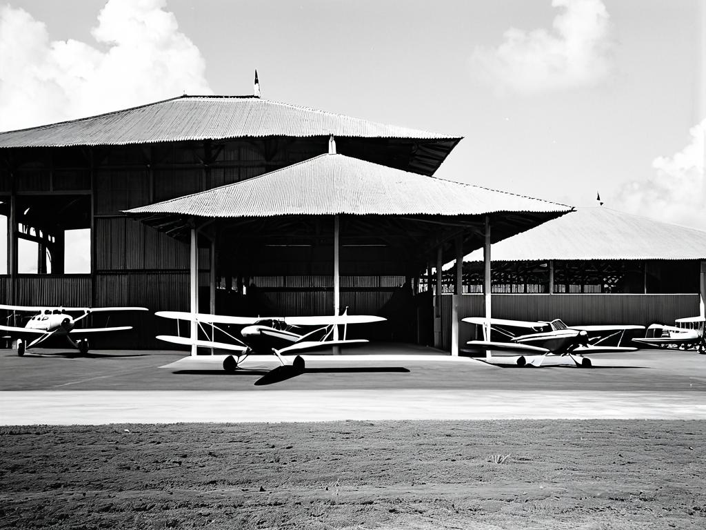 Старое фото первого небольшого здания аэропорта Бали в 1930-х годах