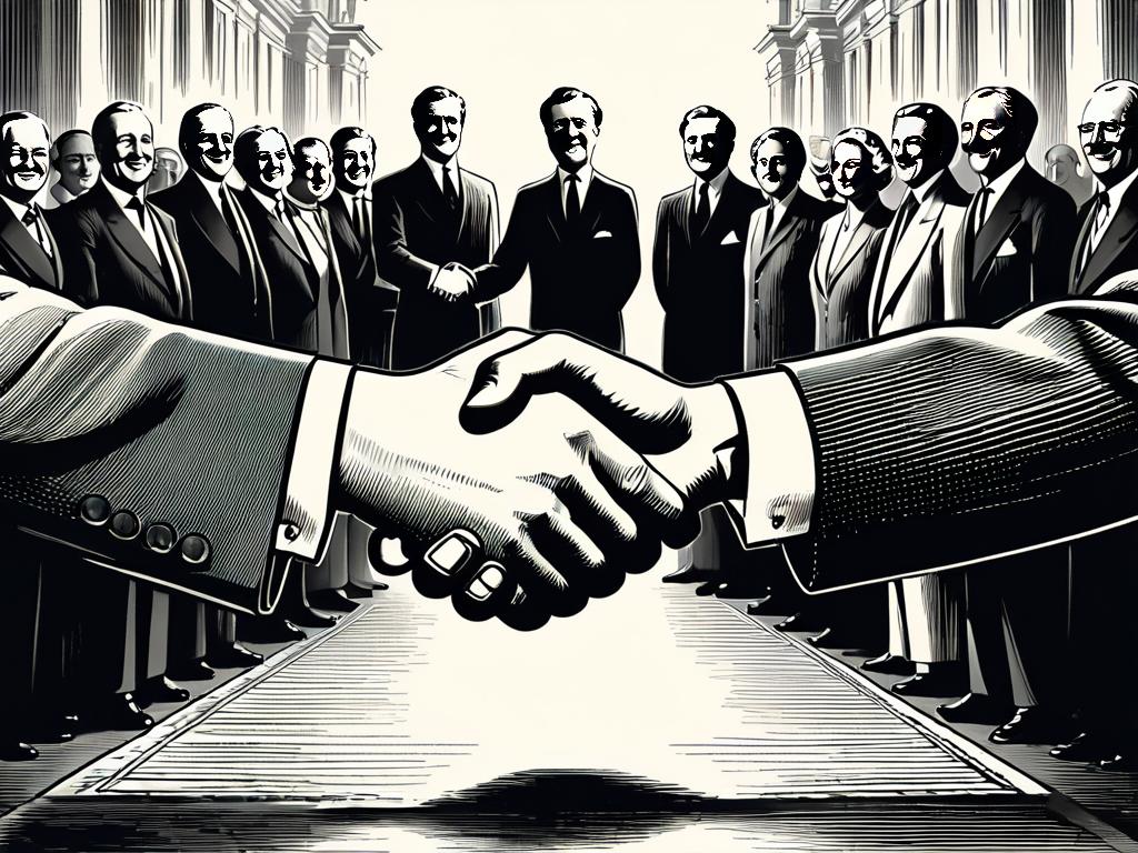 Старая иллюстрация рукопожатия как символа заключения сделки и принятия обязательств