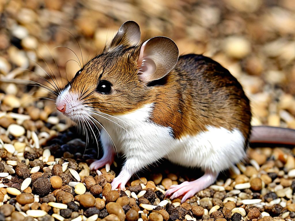 Фотография мыши с коричневой и белой шерстью из-за летальной мутации аллеля