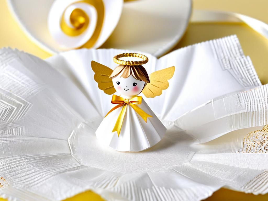 Ангел из бумажных салфеток с конфетой внутри вместо головы