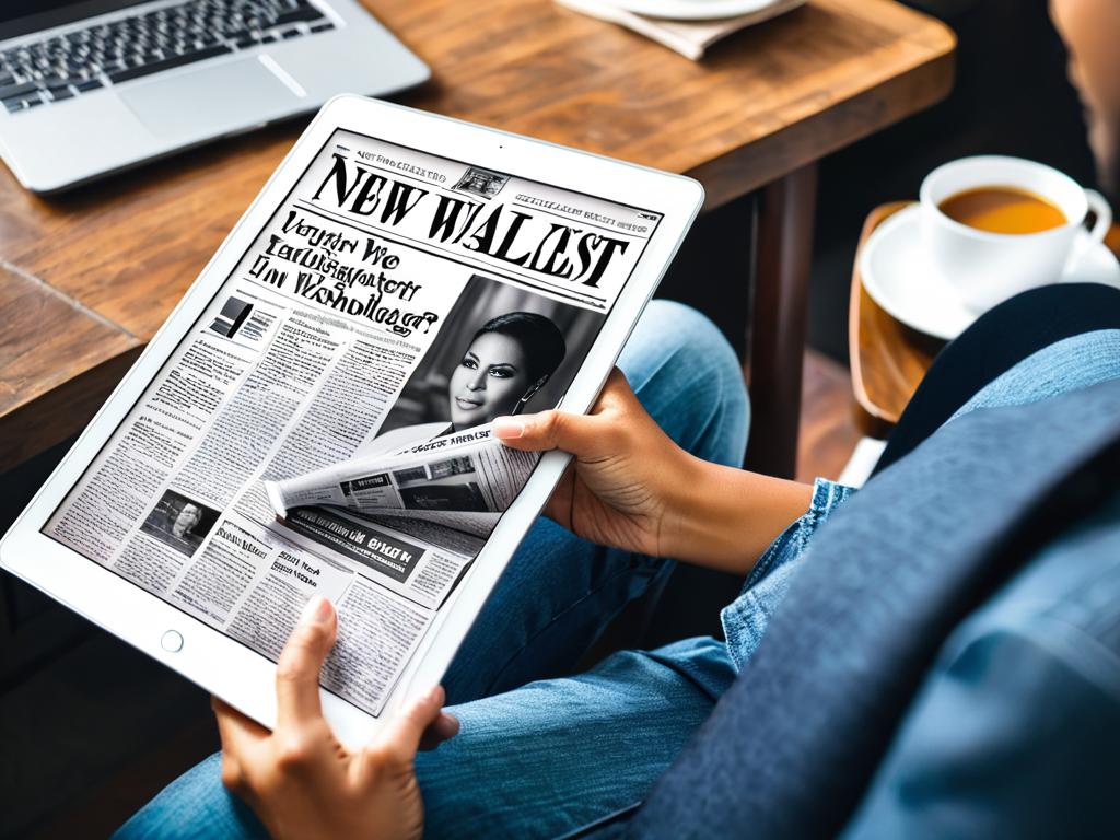 Человек читает газету на планшете. Иллюстрирует как печатные СМИ в США развиваются с новыми