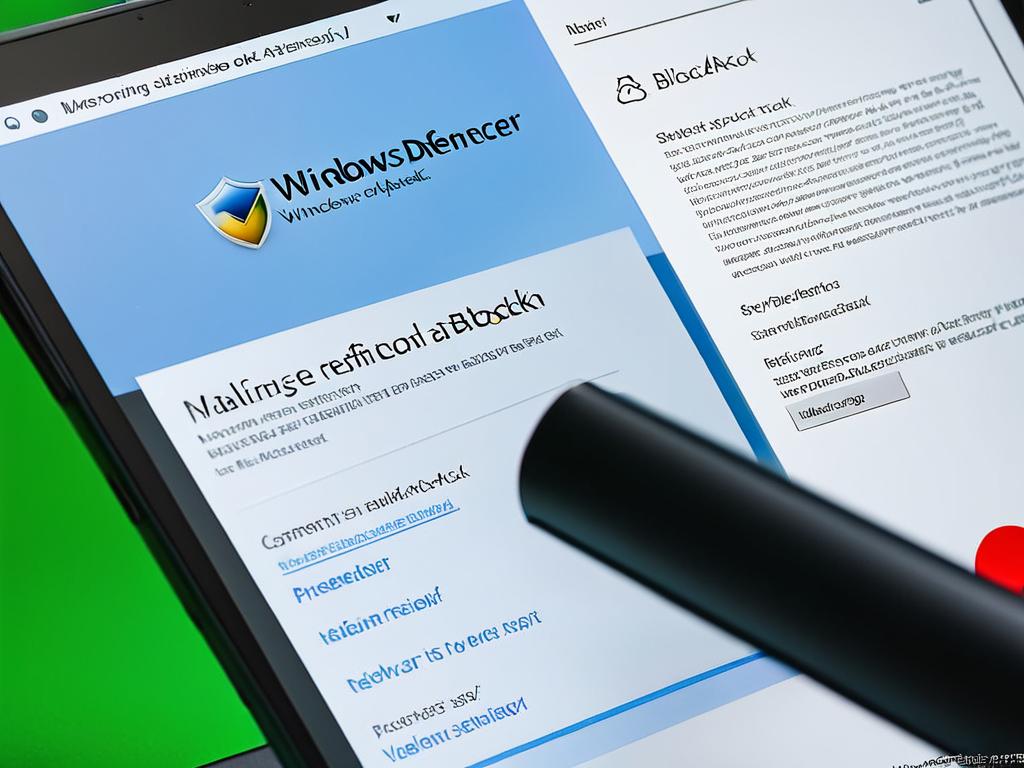 Windows Defender обнаруживает и блокирует атаку вируса в реальном времени, показывая предупреждение.