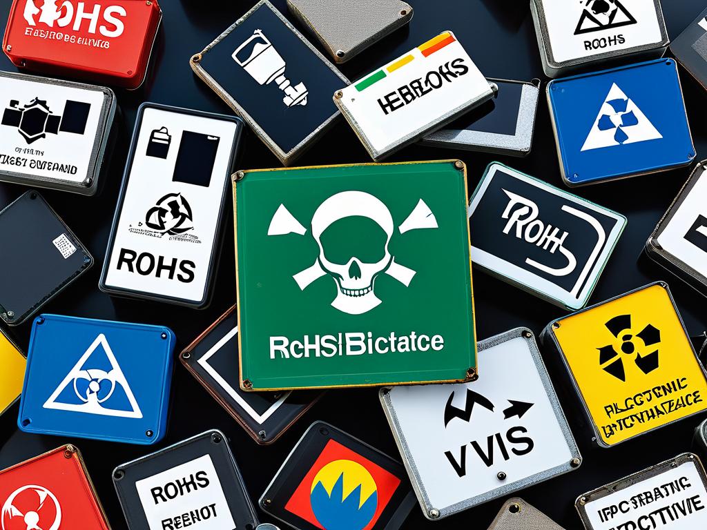 Пиктограммы опасных веществ и электронные отходы, подчеркивающие важность директивы RoHS