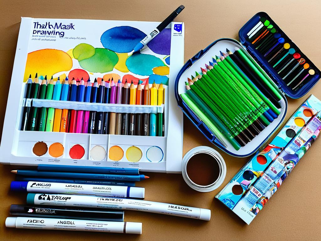 На фото представлены художественные материалы для рисования масок - цветные карандаши, маркеры,