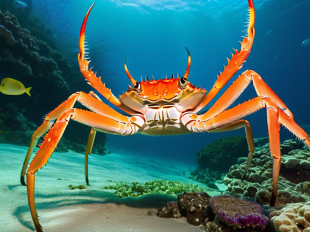 Огромный японский краб-паук под водой с длинными ногами, размах которых составляет несколько футов