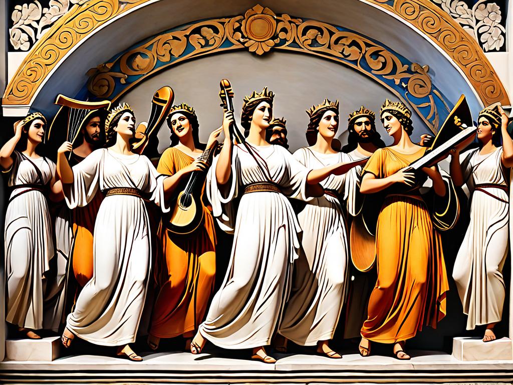 Древнегреческий хор поет и танцует