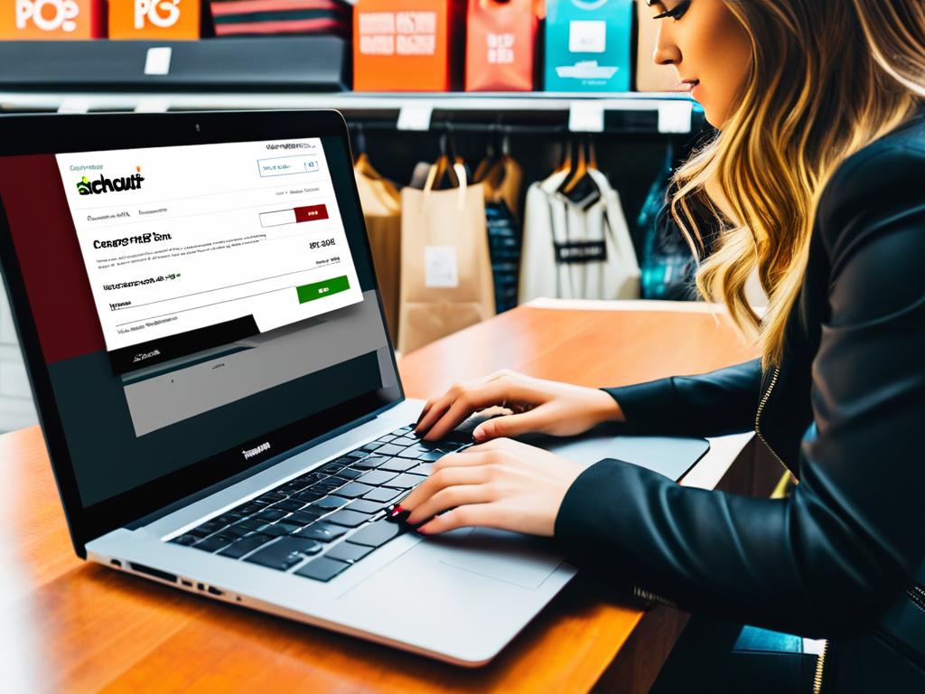 Женщина делает покупки онлайн на ноутбуке. Она вводит промокод на этапе оформления заказа, чтобы