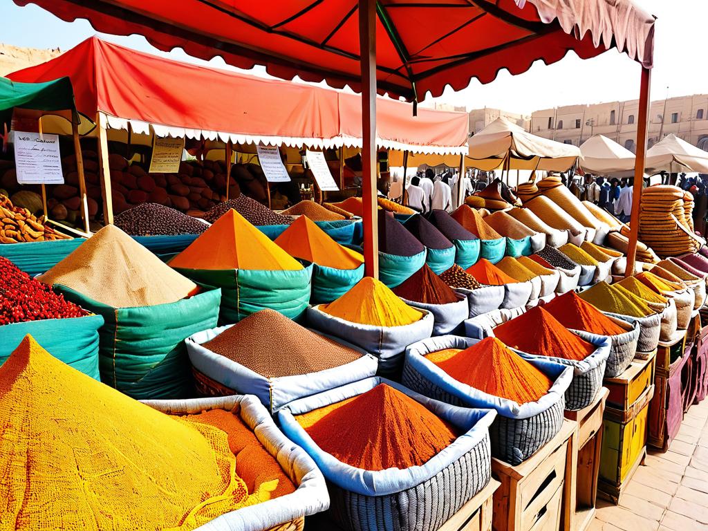 Прилавок со специями и сухофруктами на египетском рынке