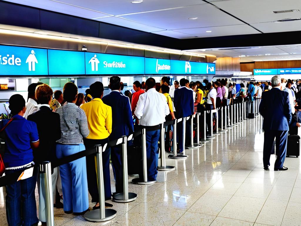 Очередь людей на регистрацию в аэропорту