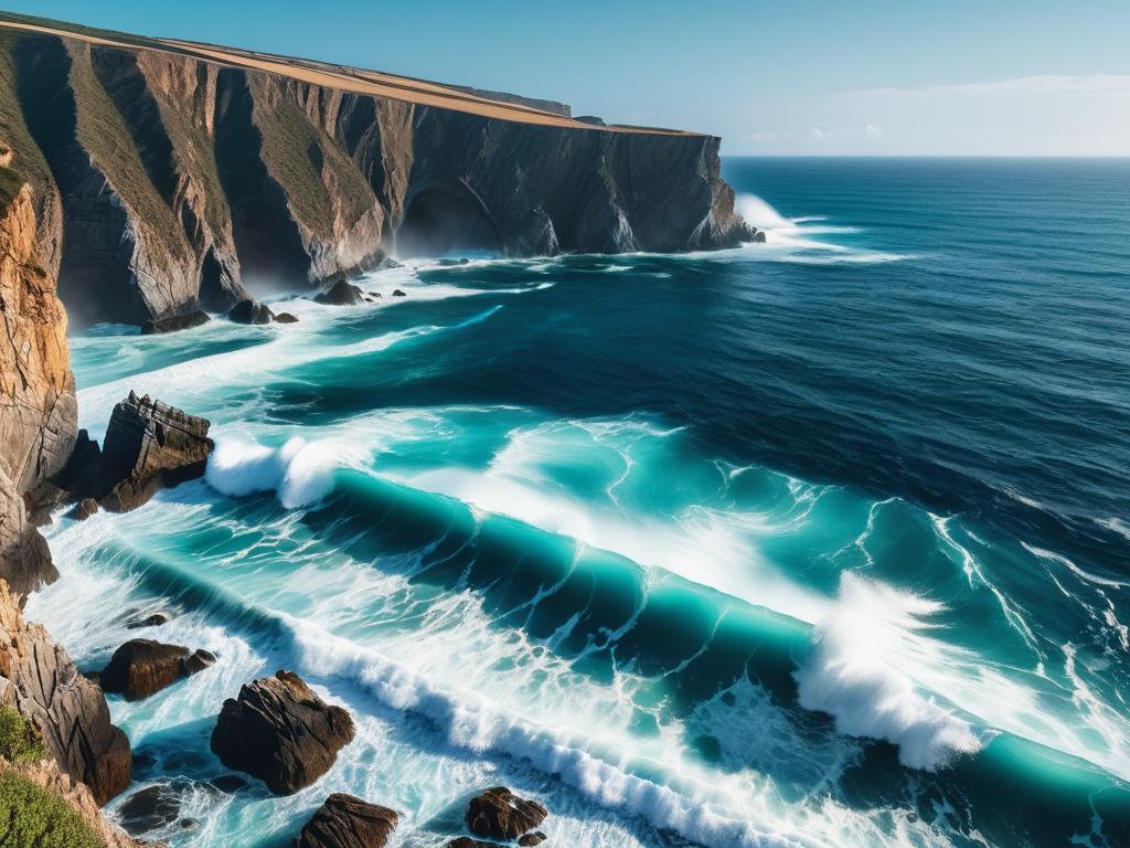 Фото синего моря с волнами и скалистыми утесами для генерации текста ИИ