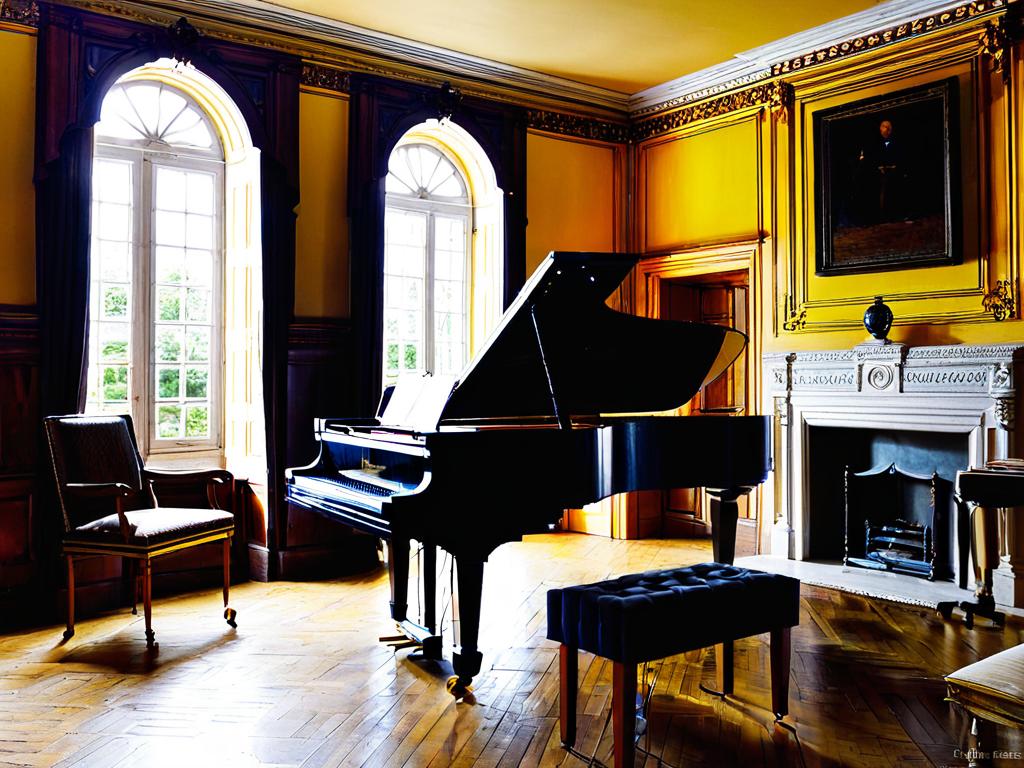 Интерьер музыкальной комнаты с роялем