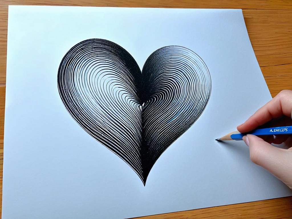 Пошаговая инструкция по рисованию оптической иллюзии сердца с помощью карандаша и бумаги