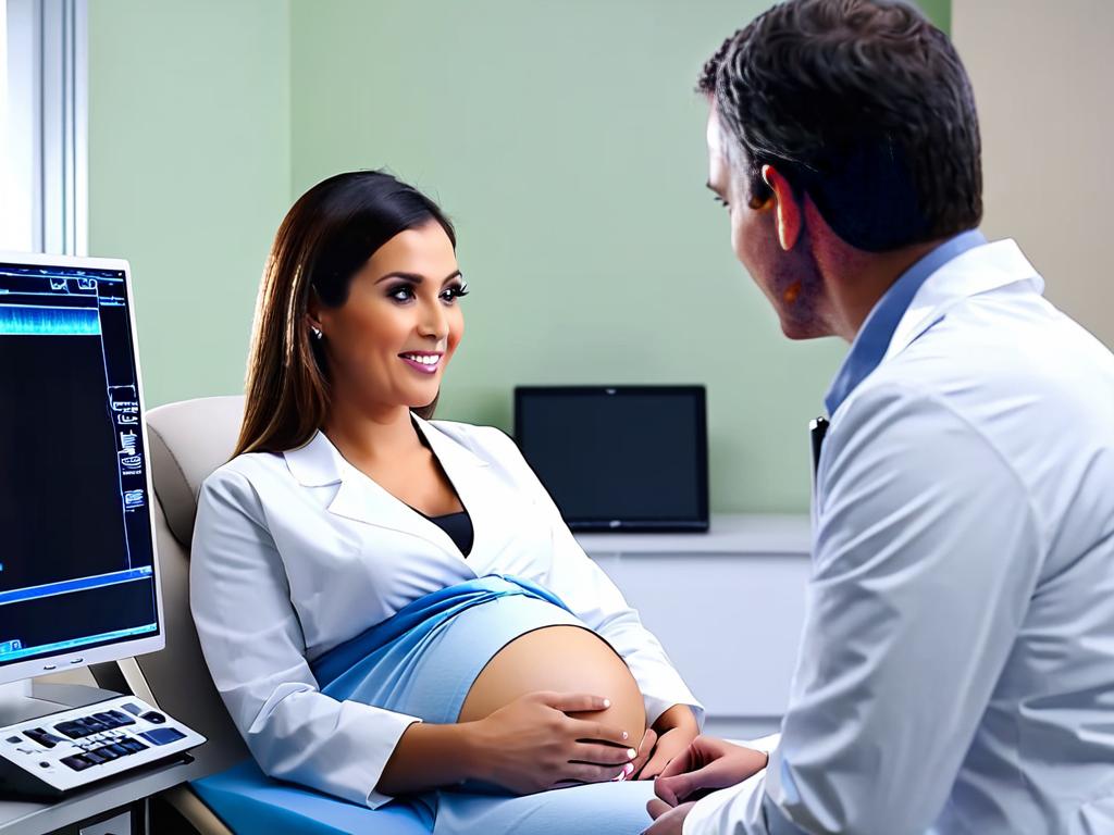 Беременная женщина разговаривает с врачом во время УЗИ