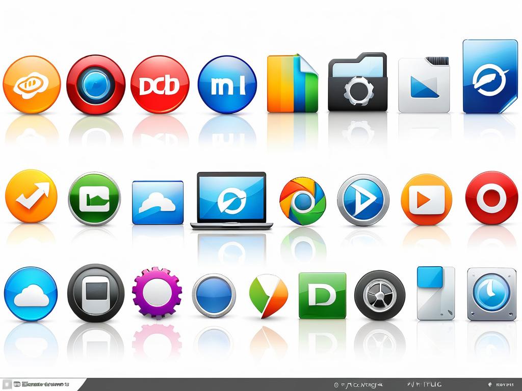 Иконки популярных бесплатных программ виртуальных дисков на белом фоне